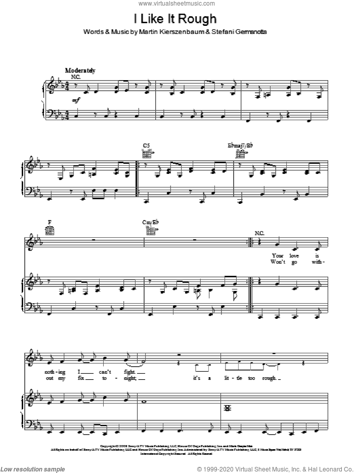 I Like It Rough sheet music for voice, piano or guitar by Lady GaGa and Martin Kierszenbaum, intermediate skill level