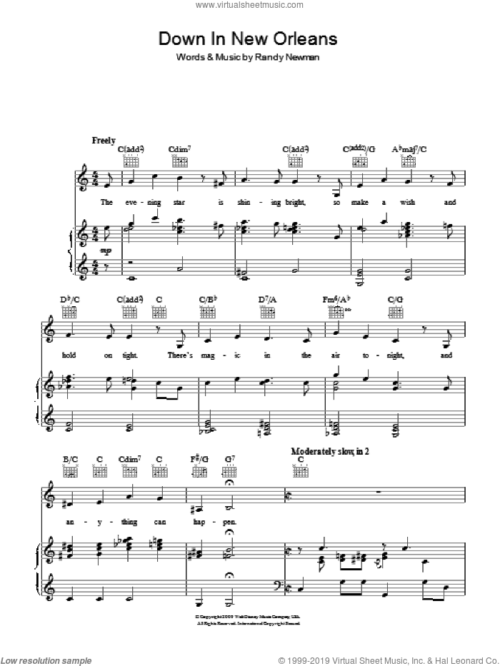 Down In New Orleans sheet music for voice, piano or guitar by Anika Noni Rose, The Princess And The Frog (Movie) and Randy Newman, intermediate skill level