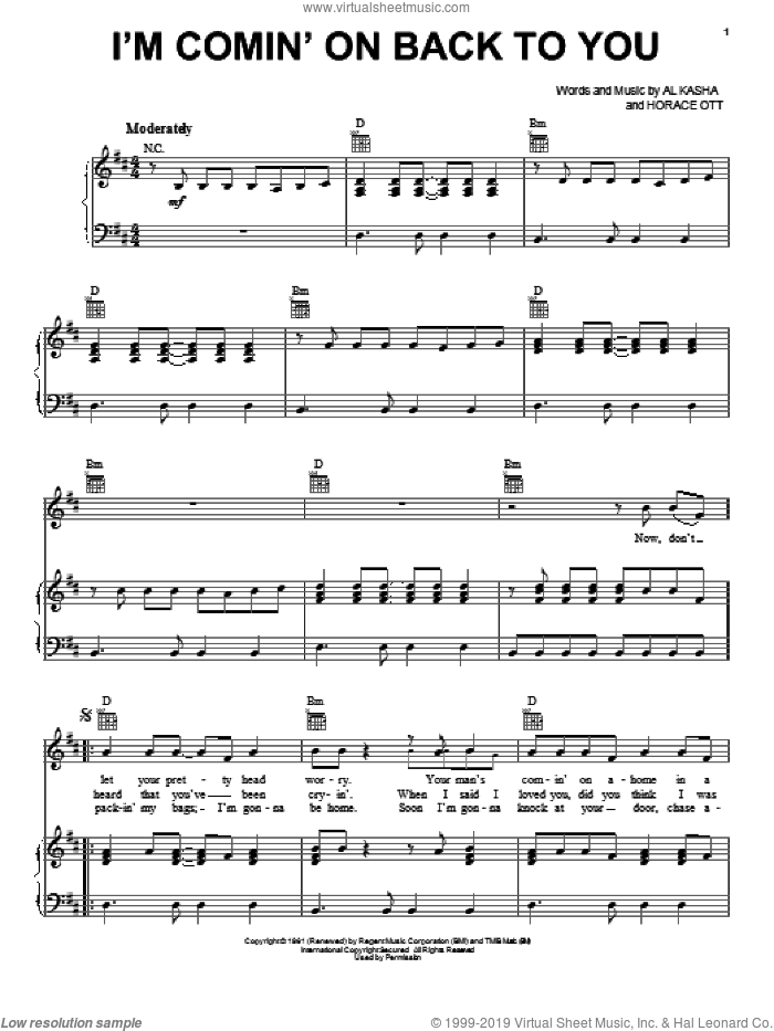I'm Comin' On Back To You sheet music for voice, piano or guitar by Jackie Wilson, Al Kasha and H. Ott, intermediate skill level