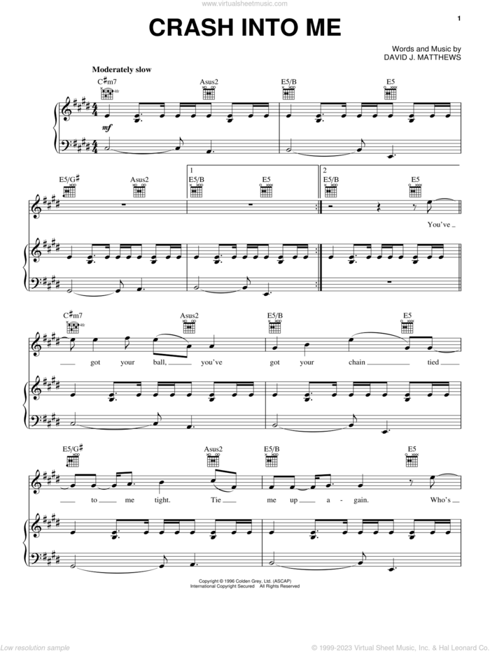 Crash Into Me sheet music for voice, piano or guitar by Dave Matthews Band, intermediate skill level