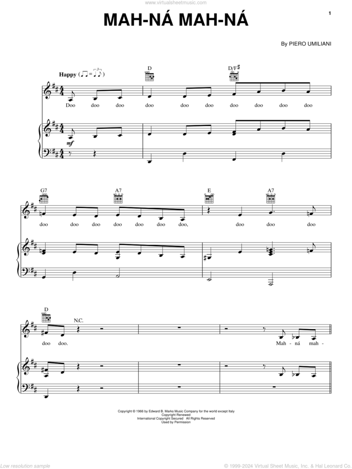 Mah-Na Mah-Na sheet music for voice, piano or guitar by Piero Umiliani and The Muppets, intermediate skill level