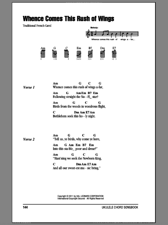 Whence Comes This Rush Of Wings sheet music for ukulele (chords), intermediate skill level