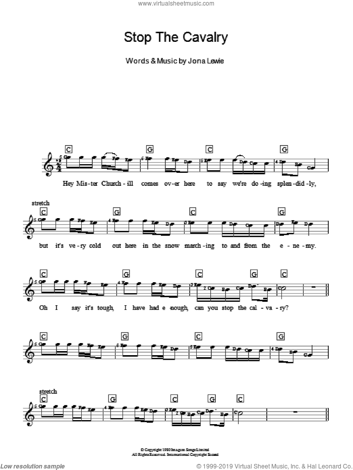Stop The Cavalry sheet music for piano solo (chords, lyrics, melody) by Jona Lewie, intermediate piano (chords, lyrics, melody)