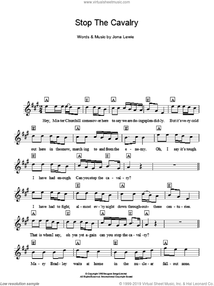 Stop The Cavalry sheet music for voice and other instruments (fake book) by Jona Lewie, intermediate skill level