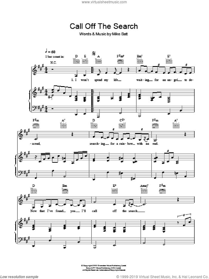 Call Off The Search sheet music for voice, piano or guitar by Katie Melua and Mike Batt, intermediate skill level