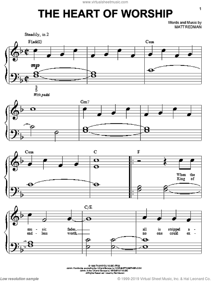 The Heart Of Worship sheet music for piano solo (big note book) by Matt Redman, easy piano (big note book)