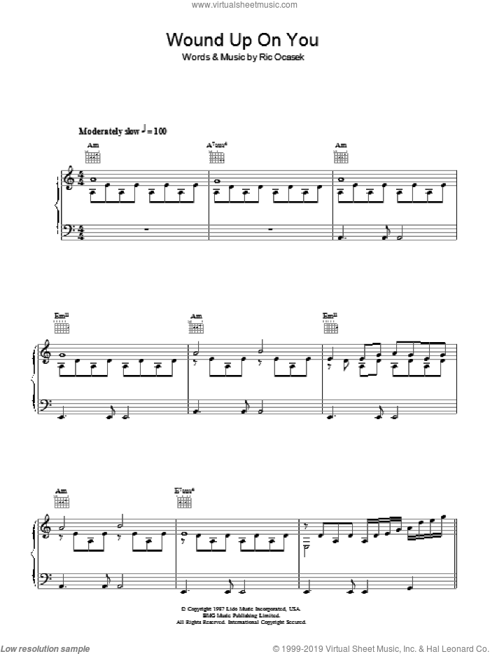 Wound Up On You sheet music for voice, piano or guitar by The Cars and Ric Ocasek, intermediate skill level