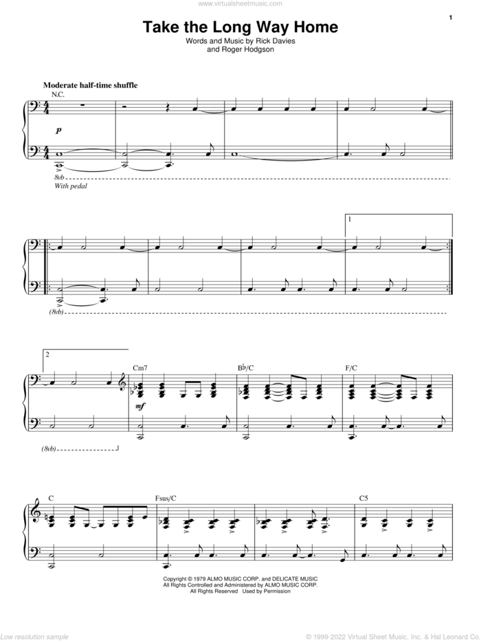 Take The Long Way Home sheet music for voice and piano by Supertramp, Rick Davies and Roger Hodgson, intermediate skill level