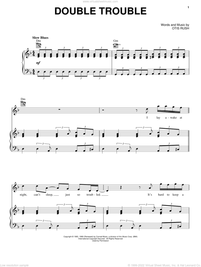 Double Trouble sheet music for voice, piano or guitar by Otis Rush, intermediate skill level