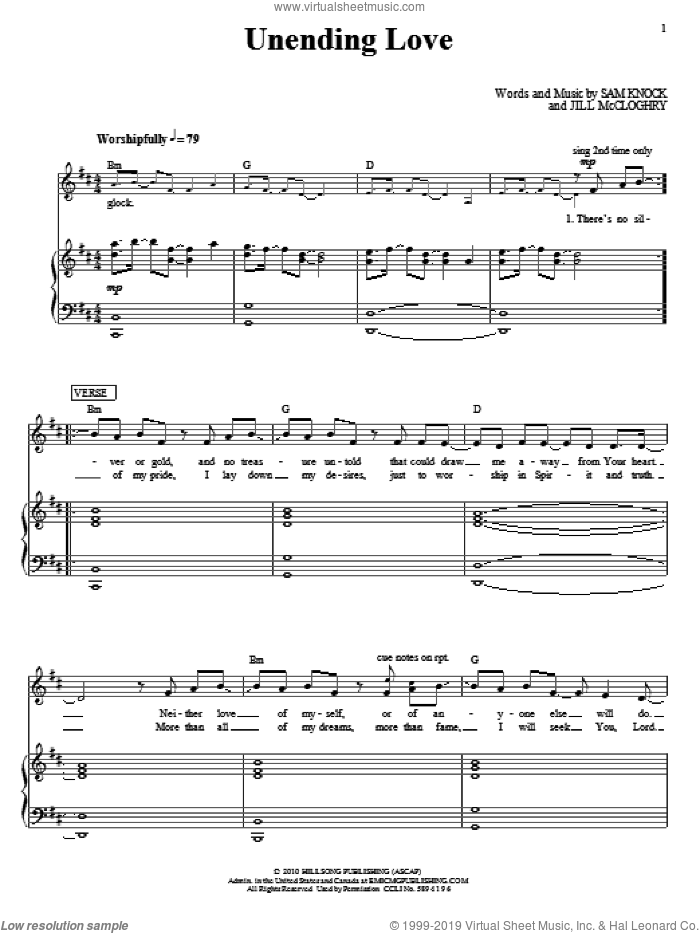 Unending Love sheet music for voice, piano or guitar by Hillsong United, Hillsong, Jill McCloghry and Sam Knock, intermediate skill level