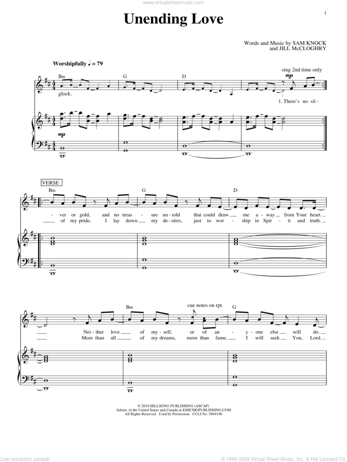 Unending Love sheet music for voice, piano or guitar by Hillsong United, Hillsong, Jill McCloghry and Sam Knock, intermediate skill level