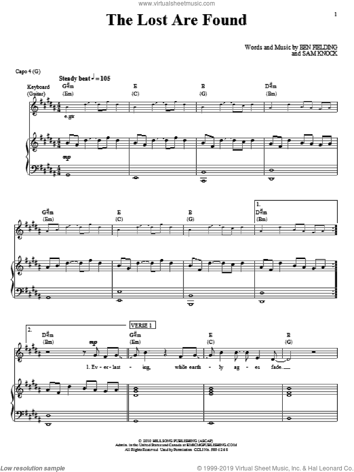 The Lost Are Found sheet music for voice, piano or guitar by Hillsong United, Hillsong, Ben Fielding and Sam Knock, intermediate skill level