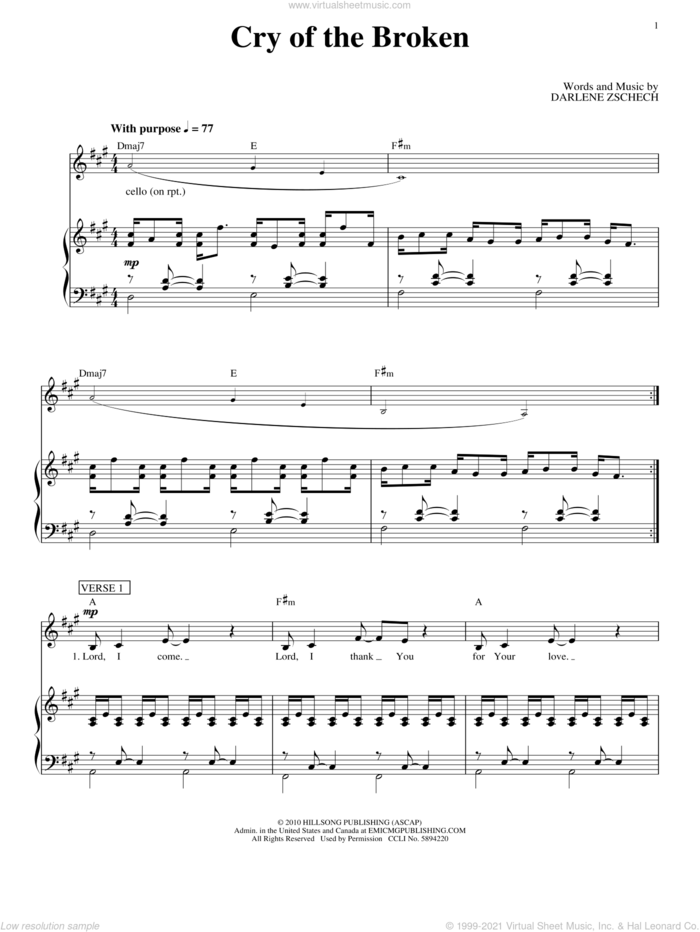 Cry Of The Broken sheet music for voice, piano or guitar by Hillsong United, Hillsong and Darlene Zschech, intermediate skill level