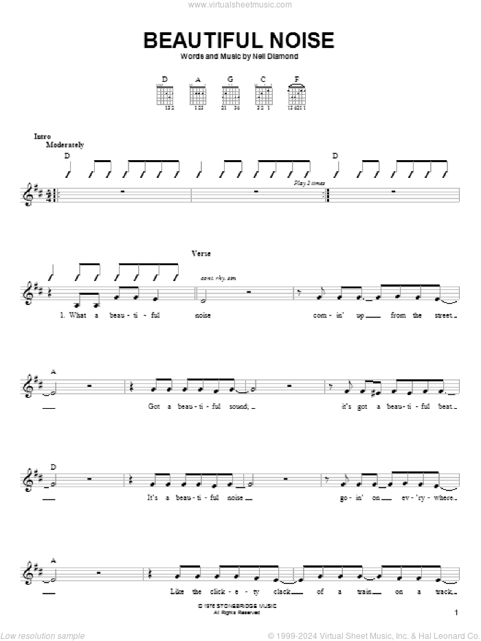 Beautiful Noise sheet music for guitar solo (chords) by Neil Diamond, easy guitar (chords)