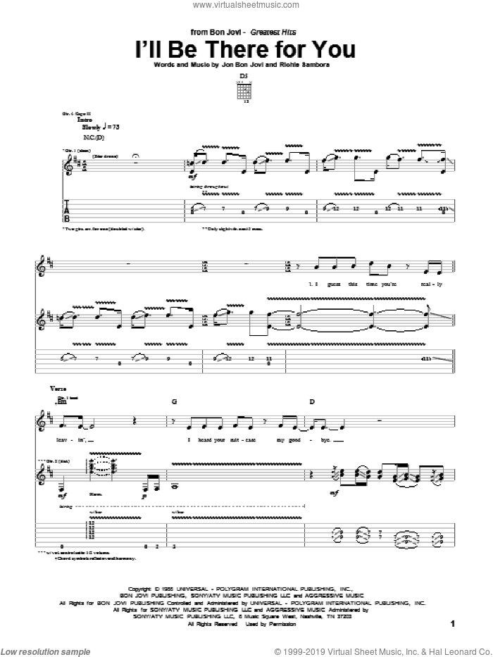 I'll Be There For You sheet music for guitar (tablature) by Bon Jovi and Richie Sambora, intermediate skill level