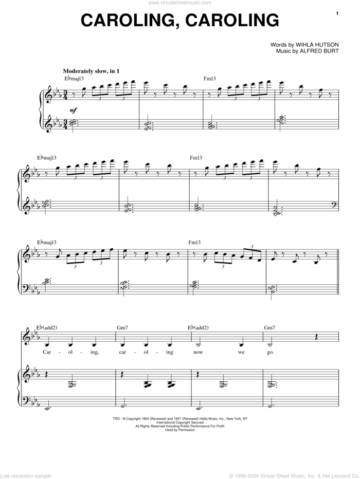 Caroling, Caroling sheet music for voice and piano by Natalie Cole, Alfred Burt and Wihla Hutson, intermediate skill level