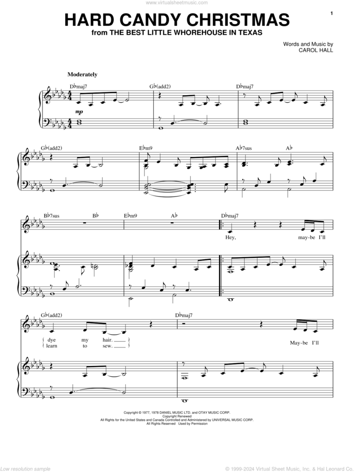 Hard Candy Christmas sheet music for voice and piano by Dolly Parton and Carol Hall, intermediate skill level