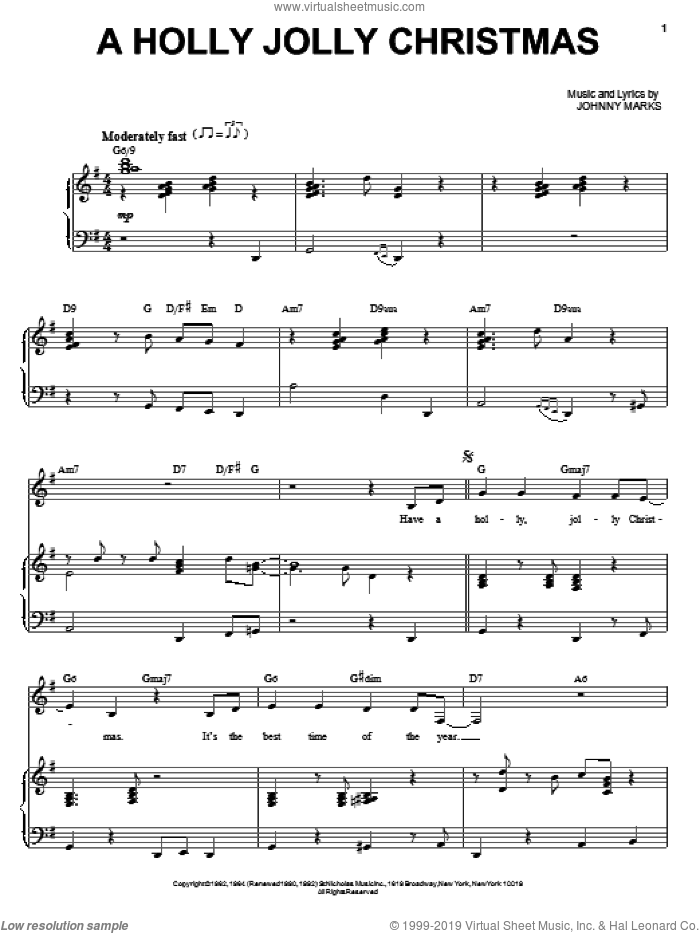 A Holly Jolly Christmas sheet music for voice and piano by Faith Hill and Johnny Marks, intermediate skill level