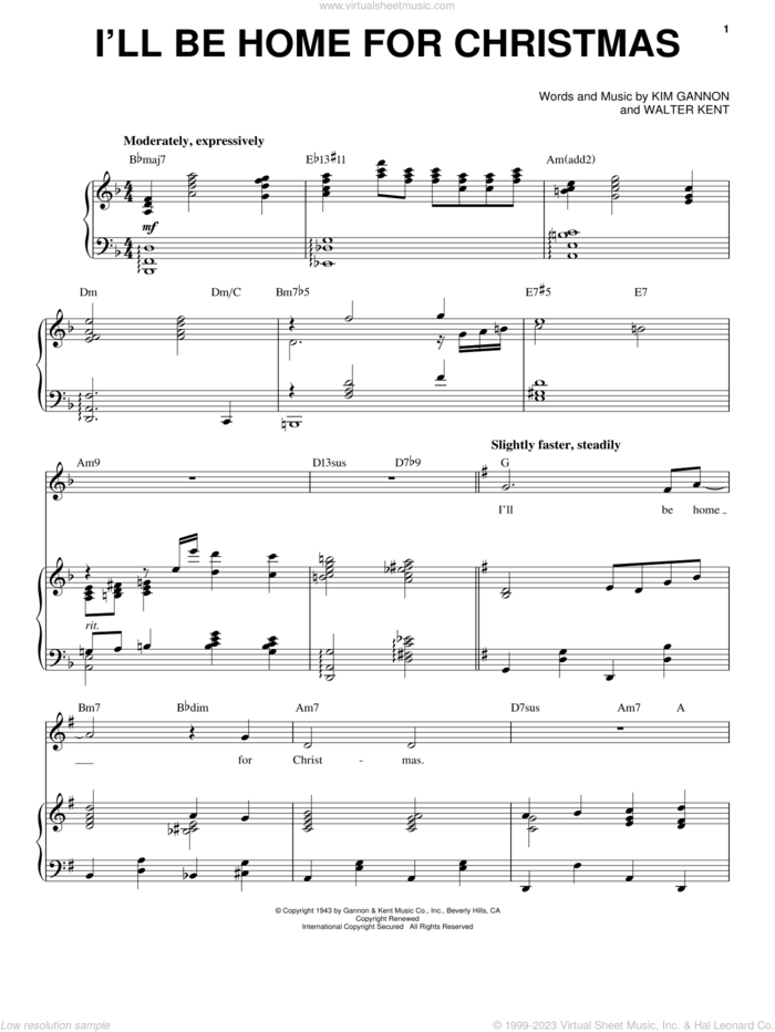 I'll Be Home For Christmas sheet music for voice and piano by Linda Ronstadt, Kim Gannon and Walter Kent, intermediate skill level