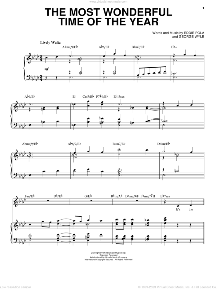 The Most Wonderful Time Of The Year sheet music for voice and piano by Amy Grant, Eddie Pola and George Wyle, intermediate skill level