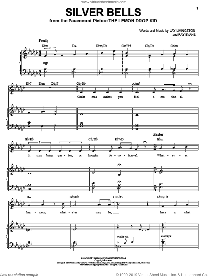 Silver Bells sheet music for voice and piano by Jay Livingston, Kristin Chenoweth and Ray Evans, intermediate skill level