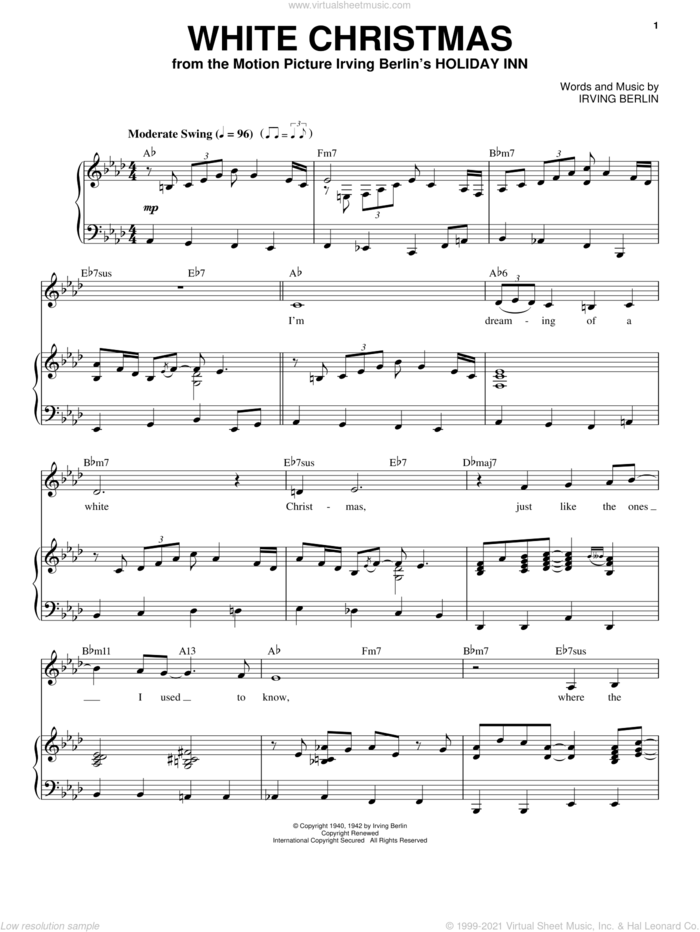 White Christmas sheet music for voice and piano by Ella Fitzgerald and Irving Berlin, intermediate skill level
