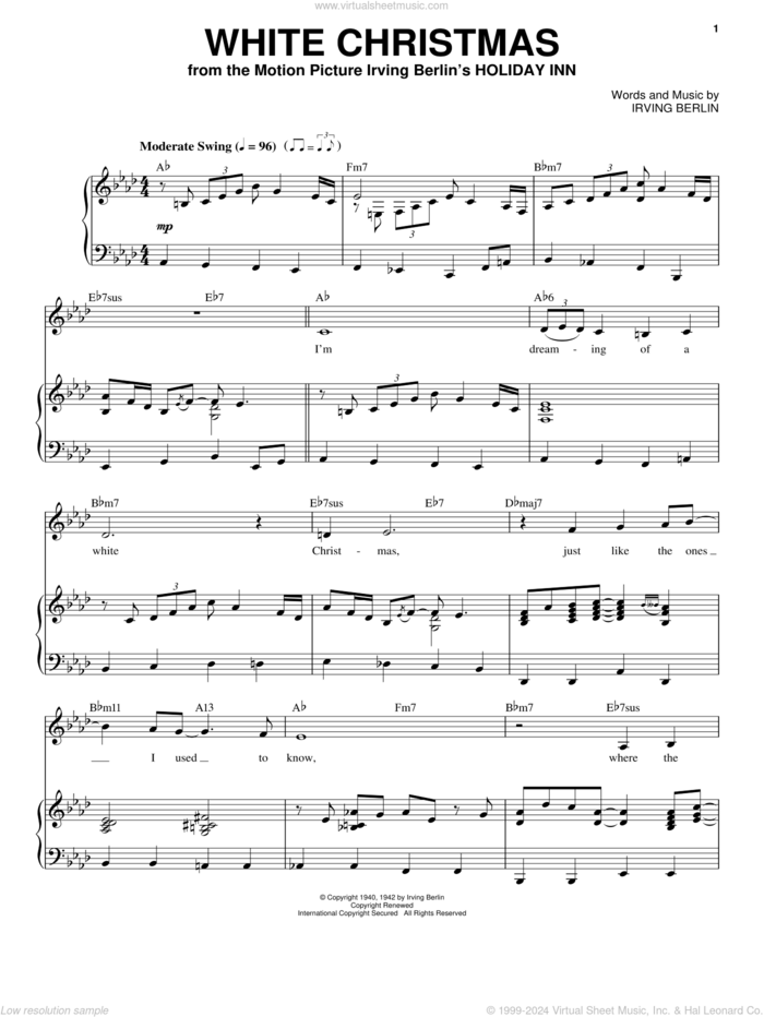 White Christmas sheet music for voice and piano by Ella Fitzgerald and Irving Berlin, intermediate skill level