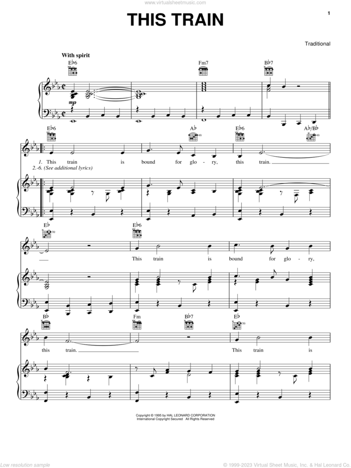 This Train sheet music for voice, piano or guitar, intermediate skill level