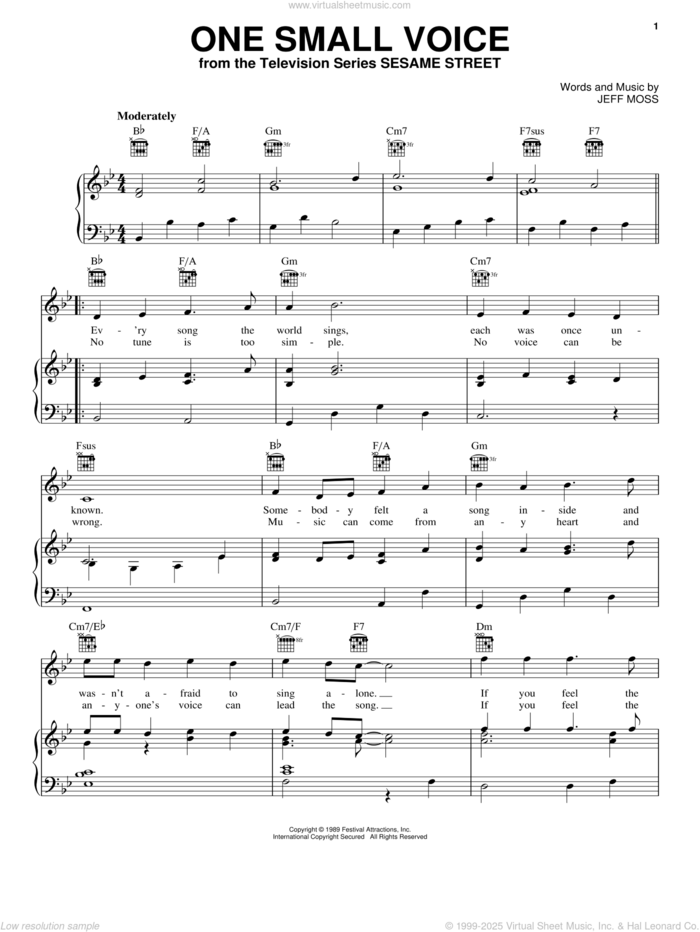 One Small Voice sheet music for voice, piano or guitar by Jeff Moss, intermediate skill level