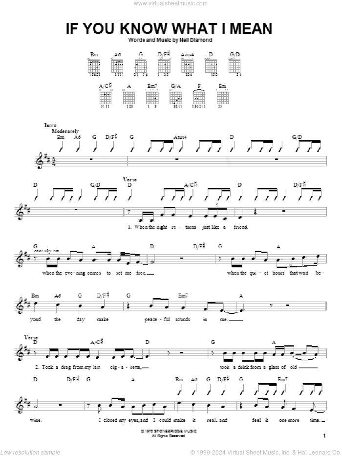 If You Know What I Mean sheet music for guitar solo (chords) by Neil Diamond, easy guitar (chords)