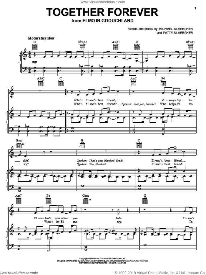 Together Forever sheet music for voice, piano or guitar by Michael Silversher and Patty Silversher, intermediate skill level