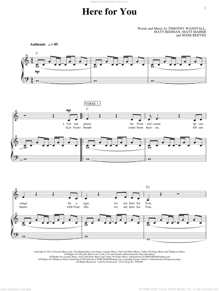 We Are Here For You sheet music for voice, piano or guitar by Matt Redman, Passion, Jesse Reeves, Matt Maher and Tim Wanstall, intermediate skill level