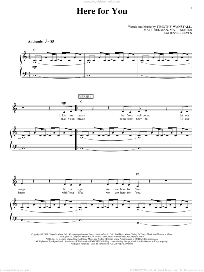 We Are Here For You sheet music for voice, piano or guitar by Matt Redman, Passion, Jesse Reeves, Matt Maher and Tim Wanstall, intermediate skill level