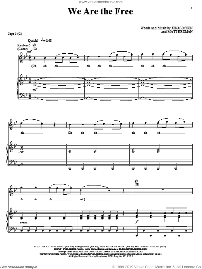 We Are The Free sheet music for voice, piano or guitar by Matt Redman and Jonas Myrin, intermediate skill level