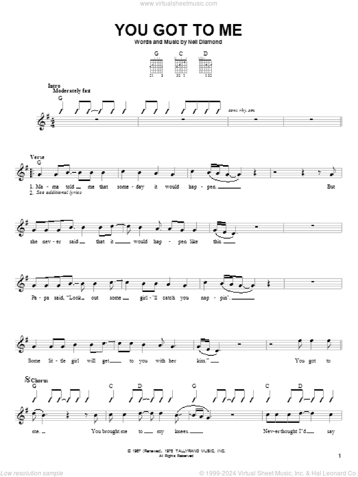 You Got To Me sheet music for guitar solo (chords) by Neil Diamond, easy guitar (chords)