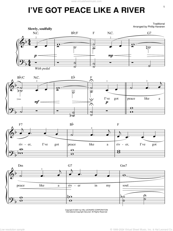 I've Got Peace Like A River (arr. Phillip Keveren) sheet music for piano solo  and Phillip Keveren, easy skill level