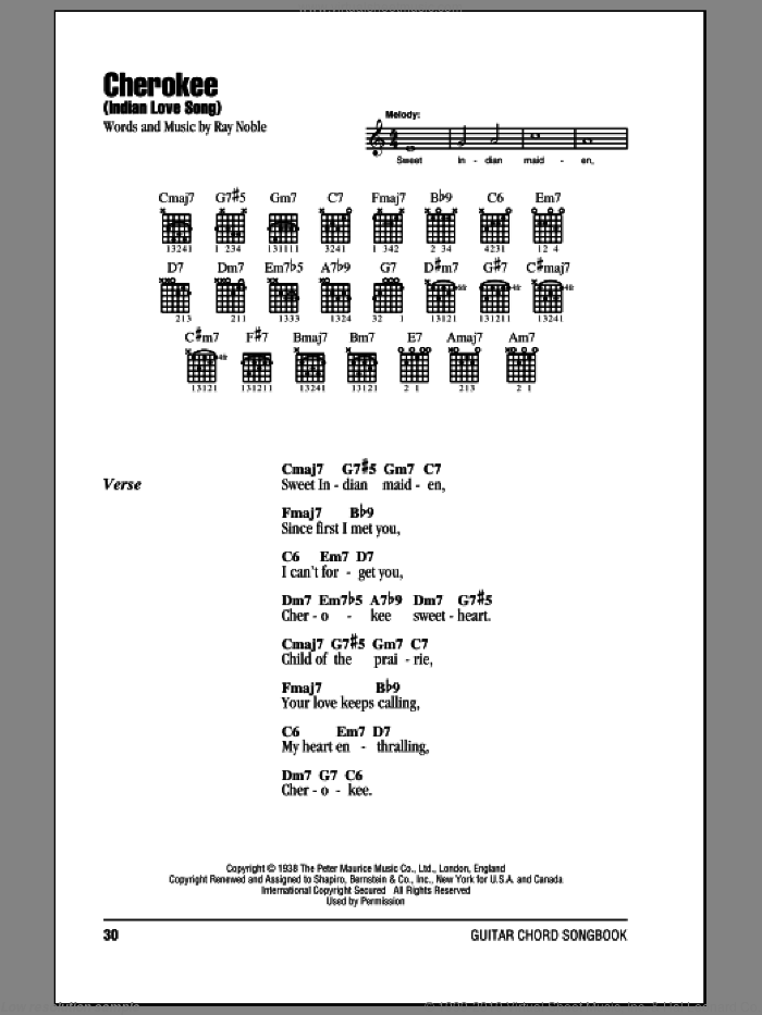 Cherokee (Indian Love Song) sheet music for guitar (chords) by Ray Noble, intermediate skill level