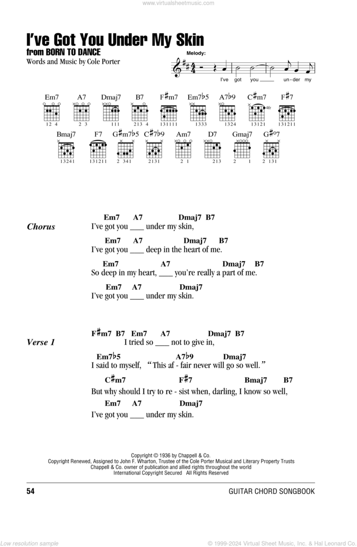 I've Got You Under My Skin sheet music for guitar (chords) by Cole Porter, intermediate skill level