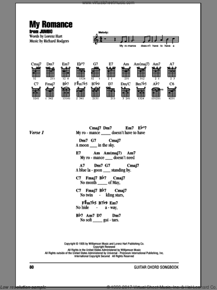 My Romance sheet music for guitar (chords) by Rodgers & Hart, Lorenz Hart and Richard Rodgers, intermediate skill level