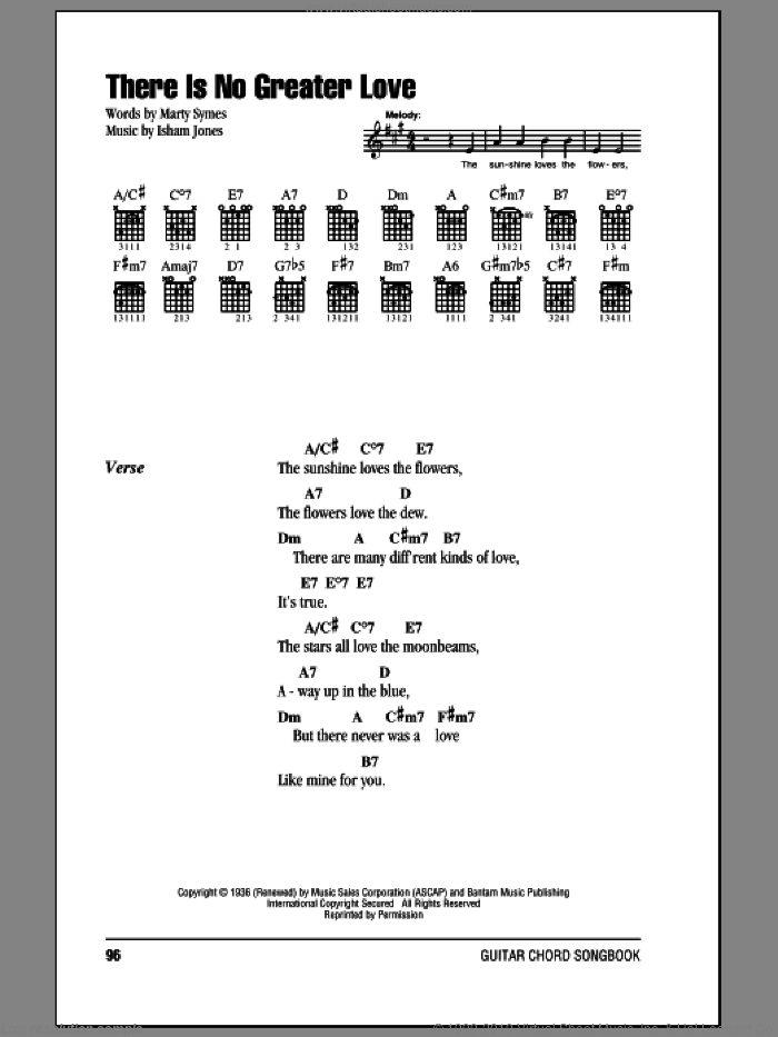 There Is No Greater Love sheet music for guitar (chords) by Isham Jones and Marty Symes, intermediate skill level
