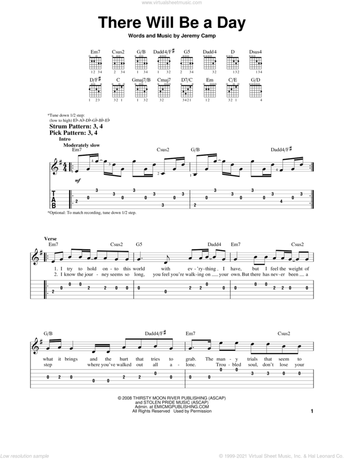 There Will Be A Day sheet music for guitar solo (easy tablature) by Jeremy Camp, easy guitar (easy tablature)