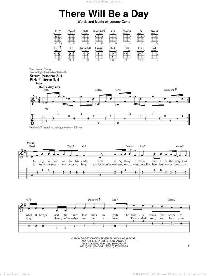 There Will Be A Day sheet music for guitar solo (easy tablature) by Jeremy Camp, easy guitar (easy tablature)