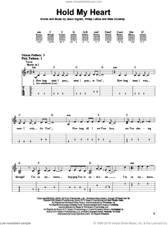 Hold My Heart sheet music for guitar solo (easy tablature) by Tenth Avenue North, Jason Ingram, Mike Donehey and Phillip Larue, easy guitar (easy tablature)