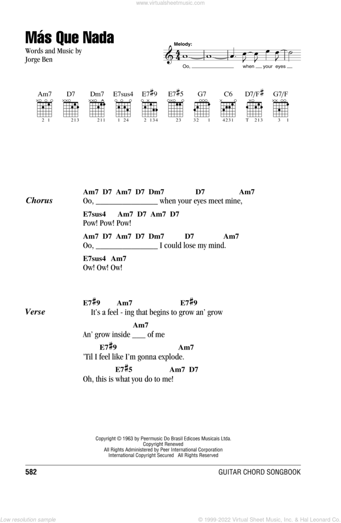 Mas Que Nada sheet music for guitar (chords) by Sergio Mendes and Jorge Ben, intermediate skill level