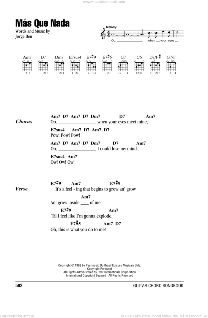 Mas Que Nada sheet music for guitar (chords) by Sergio Mendes and Jorge Ben, intermediate skill level