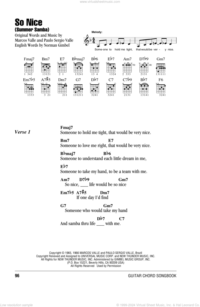 So Nice (Summer Samba) sheet music for guitar (chords) by Marcos Valle, Norman Gimbel and Paulo Sergio Valle, intermediate skill level