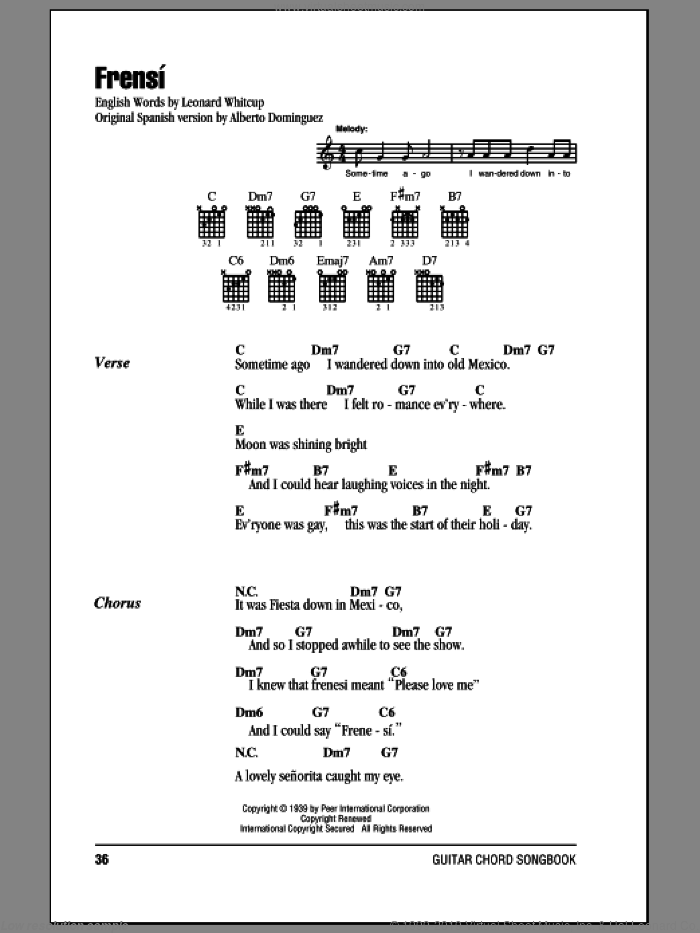 Frenesi sheet music for guitar (chords) by Alberto Dominguez and Artie Shaw, intermediate skill level