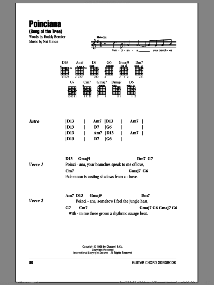 Poinciana (Song Of The Tree) sheet music for guitar (chords) by Buddy Bernier and Nat Simon, intermediate skill level