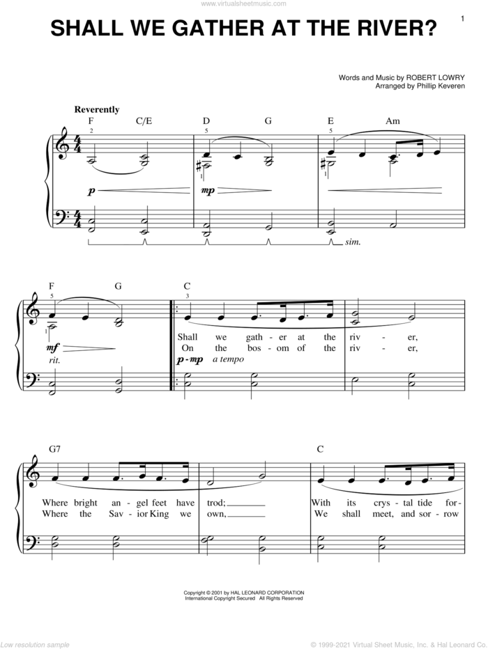 Shall We Gather At The River? (arr. Phillip Keveren) sheet music for piano solo by Robert Lowry and Phillip Keveren, easy skill level