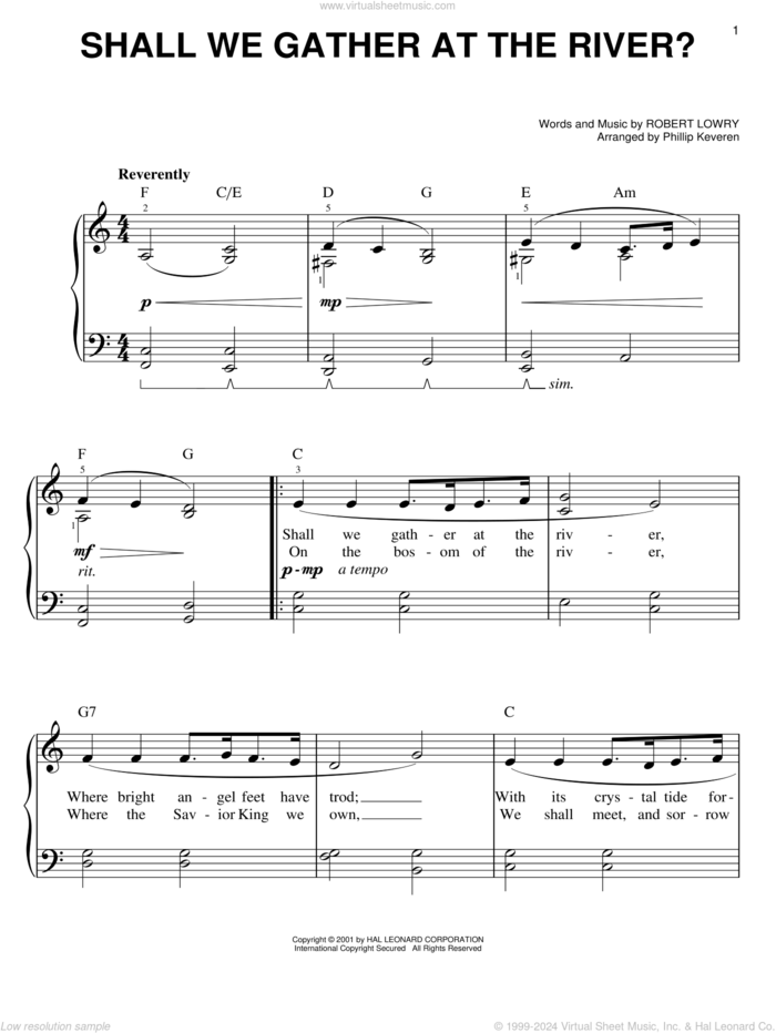 Shall We Gather At The River? (arr. Phillip Keveren) sheet music for piano solo by Robert Lowry and Phillip Keveren, easy skill level